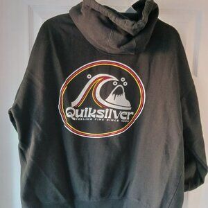Quiksilver Men's Hoodie Black White Red Logo Size Large Lined Skate Grung Y2K